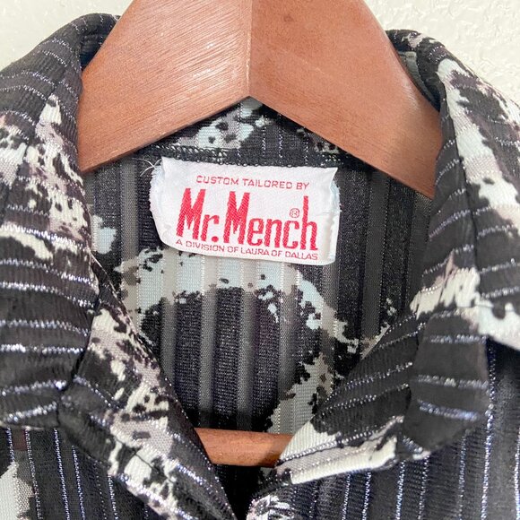VTG 70s Disco Black/White/Metallic Butterfly Collar Long Sleeve Blouse Mr. Mench - Picture 11 of 11
